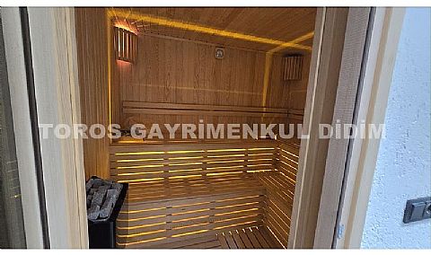 DİDİM DE SATILIK ULTRA LÜKS 5+1 EĞLENCE SALONLU VİLLA HAMAM SAUNA JAKUZİ SONSUZ HAVUZ DENİZ MANZARLI